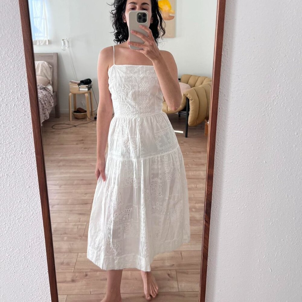 White cotton midi dress by R.G. Kane.